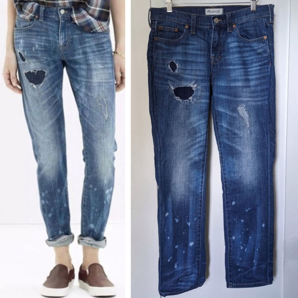 Madewell | The Slim Boy Jean: Rip and Repair Edition in Patchwork Boyfriend
